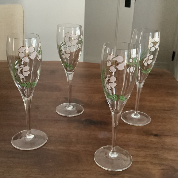 Vintage set of 4 Perrier Joulet flutes Belle Epoque Floral stemware - Picture 2 of 3